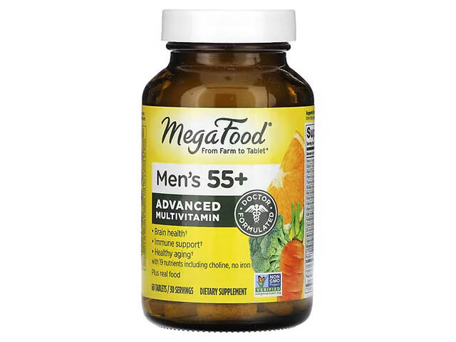 Витамины для мужчин, Multivitamin & Mineral, Mega Food, без железа, 55+, 60 таблеток Витамины для мужчин, Multivitamin & Mineral, Mega Food, без железа, 55+, 60 таблеток