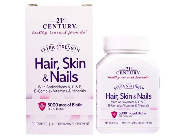 Вітаміни для волосся, шкіри та нігтів, Hair, Skin&Nails, 21st Century, особлива сила, 90 таблеток - Фото 1