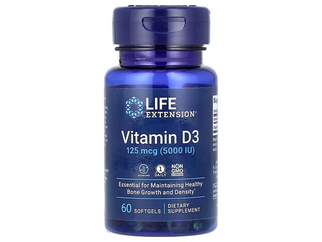 Витамины Life Extension Vitamin D3 125 mcg 5000 IU 60 softgels (1086-2022-10-1906) - Фото 1