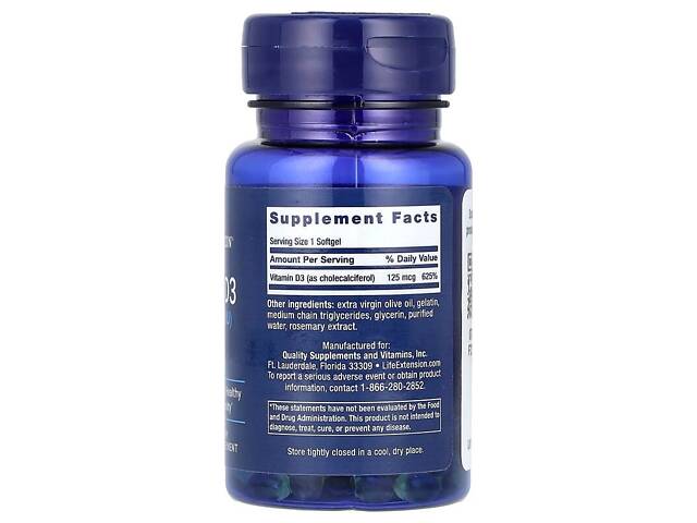 Витамины Life Extension Vitamin D3 125 mcg 5000 IU 60 softgels (1086-2022-10-1906) - Фото 2