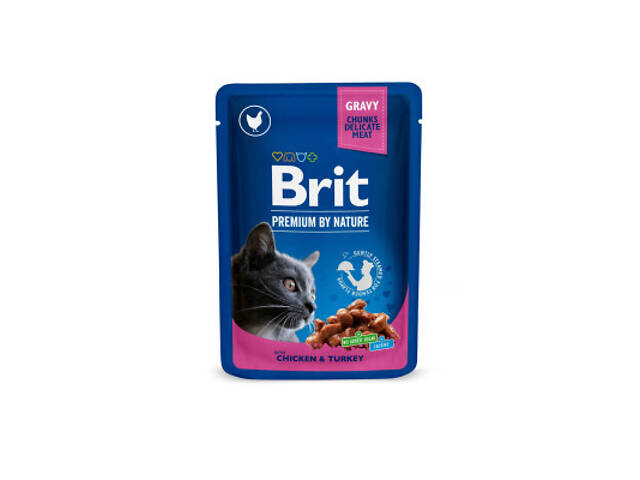 Вологий корм для кошек Brit Premium Cat Pouches with Chicken&Turkey 100 г (8595602506019) - Фото 1