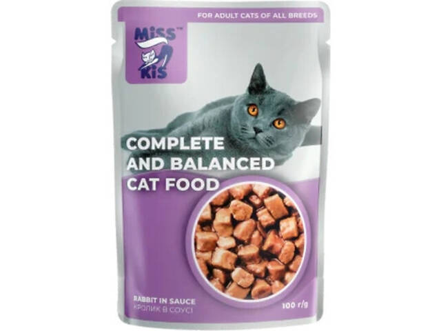Вологий корм для кошек Mis Kiss з кроликом у соусі 100 г (4820164440148/4820111141463) - Фото 1