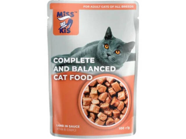 Вологий корм для кошек Mis Kiss з ягнятиною в соусі 100 г (4820164440186/4820111141432) - Фото 1