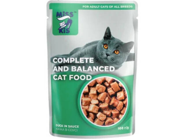Вологий корм для котів Mis Kiss з качкою в соусі 100 г (4820164440193/4820111141470) - Фото 1