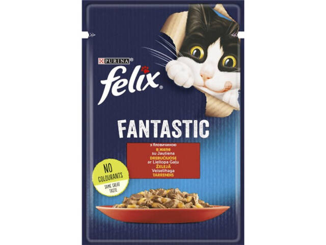 Вологий корм для кошек Purina Felix Fantastic з яловичиною в желе 85 г (7613039838624) - Фото 1