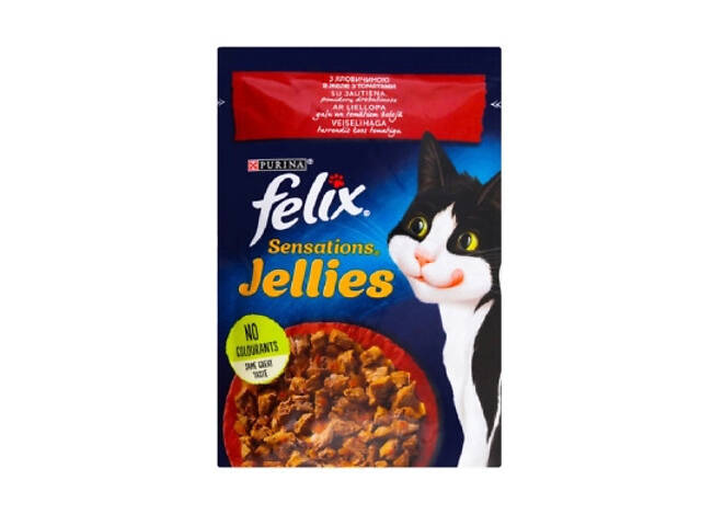 Вологий корм для кошек Purina Felix Sensations Jellies з яловичиною та томатами в желе 85 г (7613039831724) - Фото 1