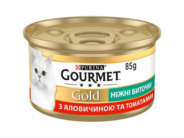 Вологий корм для котів Purina Gourmet Gold. Ніжні біточки з яловичиною та томатами 85 г (7613035442474) - Фото 1