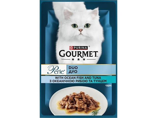 Вологий корм для кошек Purina Gourmet Perle з Океанічною рибою, Тунцем у підливі 85 г (8445291188099) - Фото 1