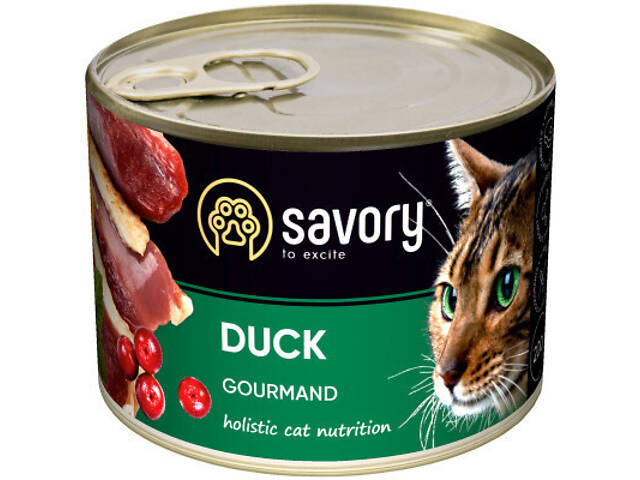 Вологий корм для кошек Savory Cat Can Adult для примхливих котів (качка) 200 г (4820232630617) - Фото 1