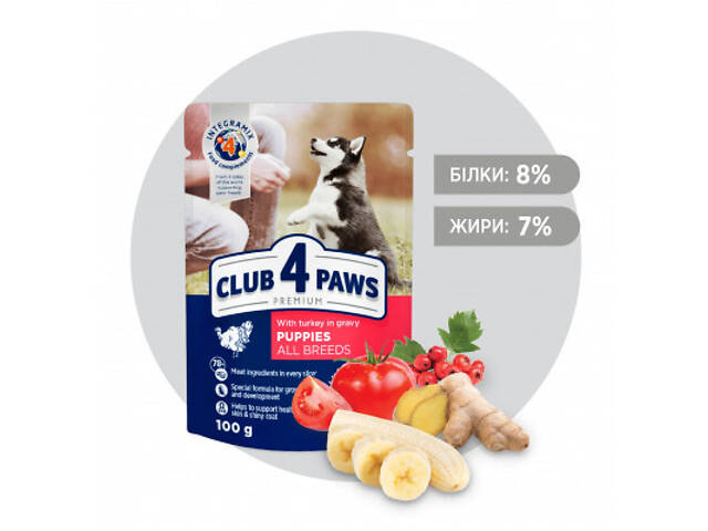 Вологий корм для собак Club 4 Paws для цуценят з індичкою в соусі 100 г (4820215363198) - Фото 2
