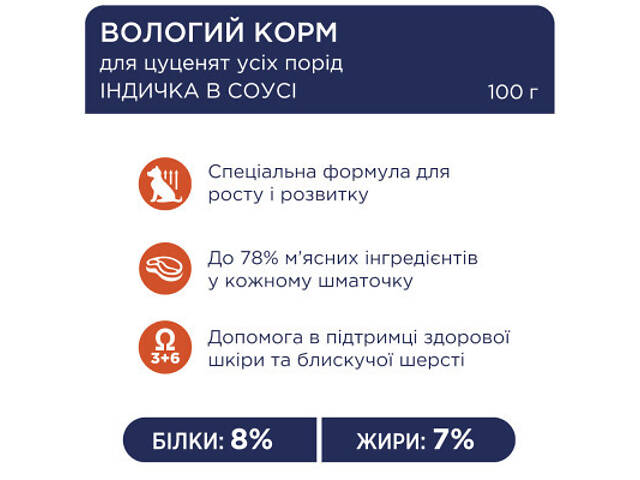 Вологий корм для собак Club 4 Paws для цуценят з індичкою в соусі 100 г (4820215363198) - Фото 3