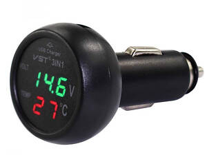 Вольтметр із термометром + 1 USB в автомобіль VST-706-4 кр/зел.