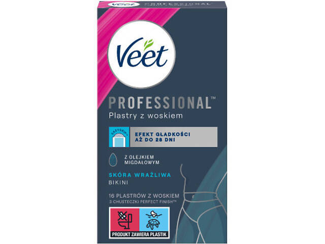 Воскові смужки Veet Professional для чутливої шкіри лінії бікіні та області підмишок з Олією мигдалю 16 шт. (5900 - Фото 1