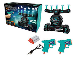 Воздушный тир на батарейках 3362, работает от USB, 2 пистолета, 10 мягких патрон, люминесцентные держатели