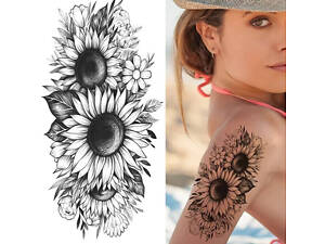 Тимчасовий тату водостійкий 3D великий Незвичайні квіти BK-074 18х9 см