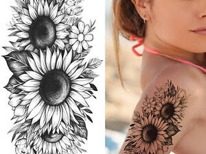 Временное тату водостойкое 3D большое Необычные цветы BK-074 18х9 см