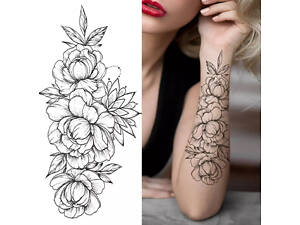 Тимчасове тату водостійке 3D велике Півонії FF-087 17х8.5 см