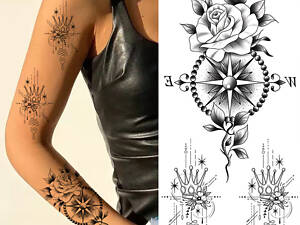 Временное тату водостойкое 3D большое Роза нежная BK-081 18х9 см