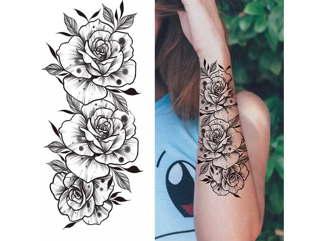 Тимчасове тату водостійке 3D велике Три квітки FF-085 17.5х8.5 см - Фото 1