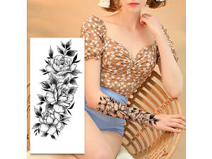 Тимчасовий тату водостійкий 3D великий Три квітки в листі FF-089 18х9 см