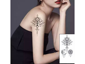 Тимчасове тату водостійке 3D велике Квіти та місяць FF-119 17.5х8.5 см