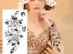 Тимчасове тату водостійке 3D велике Квіти під місяцем FF-091 17.5х8.5 см