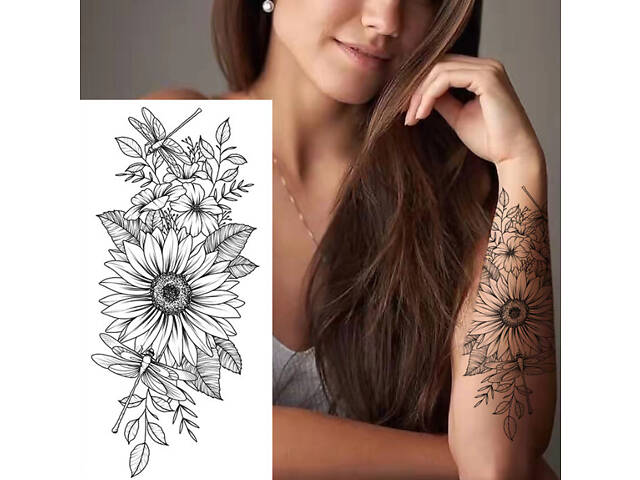 Тимчасове тату водостійке 3D велике Квіти з листям BK-071 18х8 см - Фото 1