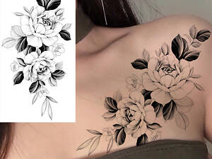 Тимчасове тату водостійке 3D велике Квіти з листям BK-013 18х9 см