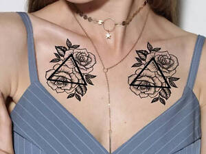 Временное тату водостойкое 3D большое Цветы в треугольнике BK-021 18х8.5 см