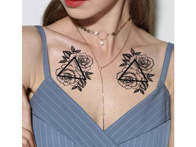 Тимчасовий тату водостійкий 3D великий Квіти в трикутнику BK-021 18х8.5 см - Фото 1