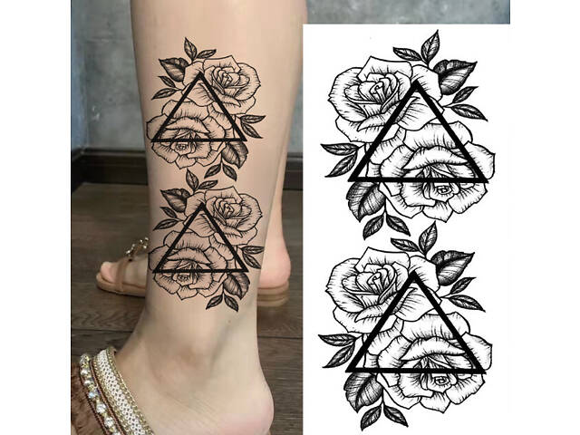 Тимчасовий тату водостійкий 3D великий Квіти в трикутнику BK-021 18х8.5 см - Фото 3