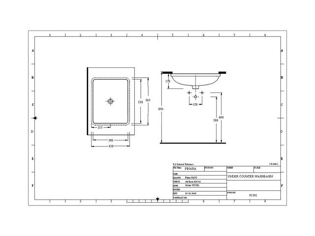 Врізна раковина під стільницю EGE Vitrifiye Pinara 565x170x430мм (91561) Білий - Фото 2