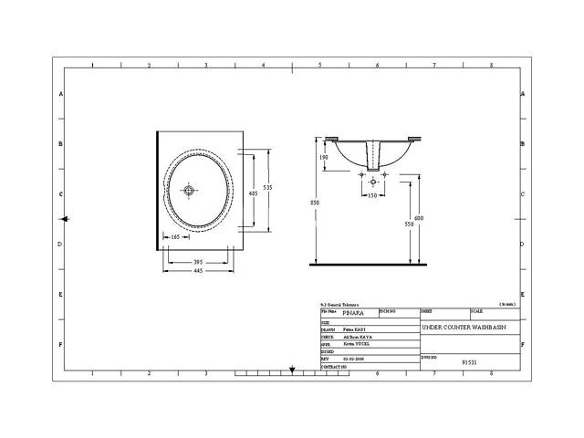 Врізна раковина під стільницю EGE Vitrifiye Pinara 190x445x535мм (91531) Білий - Фото 2