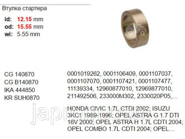 Втулка стартера Nissan 12.06 15.56 5.5