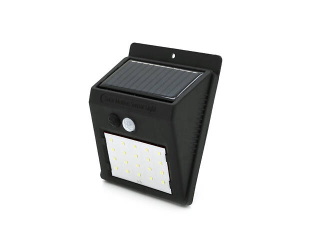 Вуличний ліхтар з сонячною панеллю 20 SMD LED, датчик руху, датчик освітленості, кріплення на стіну, Black, - Фото 1