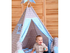 Вігвам Хатка комплект Бобон Принц Синій із сірим із подушками — Великий 150*150 см