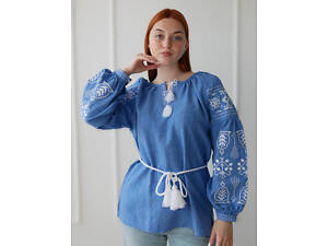 Вишиванка жіноча льон-габардин джинс Святкова 4Profi L(48)