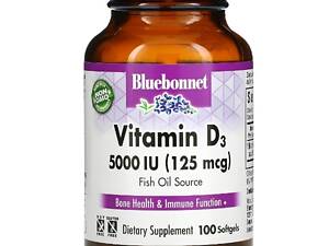 Вітамін D Bluebonnet Nutrition Vitamin D3 5000 IU 100 м'яких капсул (000021600)