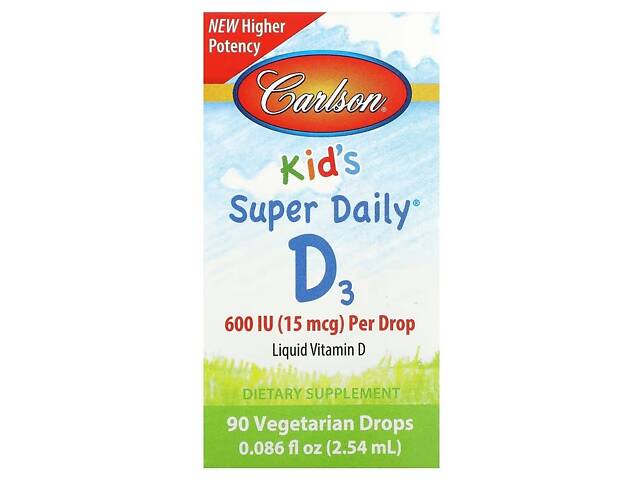 Вітамін D3 для дітей в краплях 600 МО Carlson Kid's Super Daily D3 2.54 мл - Фото 1