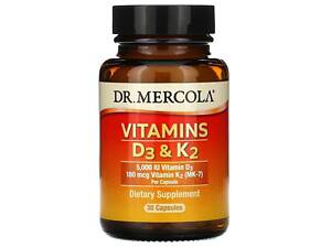 Витамин D3 и К2, Vitamins D3 & K2, Dr. Mercola, 30 капсул