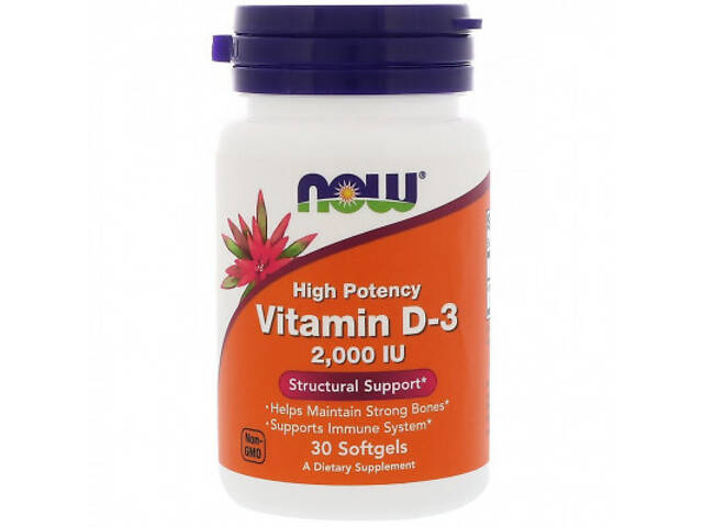 Вітамін Now Foods Вітамін D-3 2000 МО, 30 желатинових капсул (NOW-00355) - Фото 1