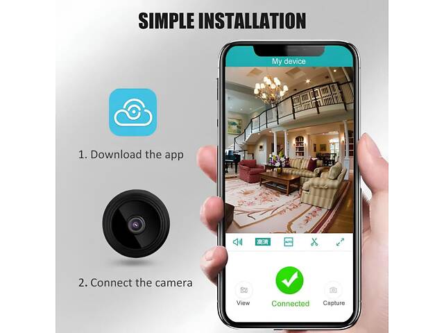 Wi-Fi камера з детектором руху. Міні-камера 1080P Full HD. Міні камера з нічною зйомкою та датчиком руху, 150° - Фото 5