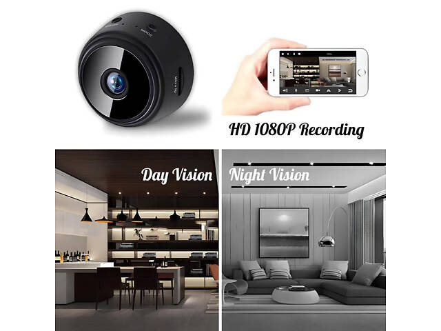 Wi-Fi камера з детектором руху. Міні-камера 1080P Full HD. Міні камера з нічною зйомкою та датчиком руху, 150° - Фото 6