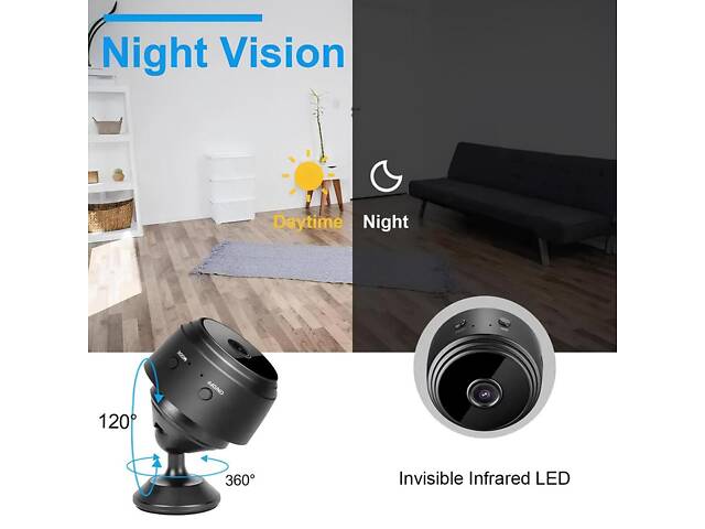 Wi-Fi камера з детектором руху. Міні-камера 1080P Full HD. Міні камера з нічною зйомкою та датчиком руху, 150° - Фото 7