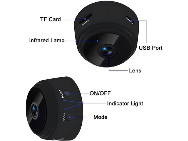 Wi-Fi камера з детектором руху. Міні-камера 1080P Full HD. Міні камера з нічною зйомкою та датчиком руху, 150° - Фото 8