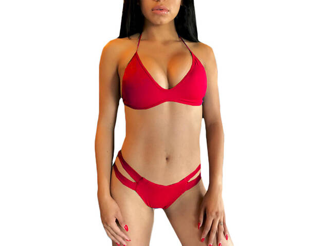 Яскравий однотонний молодіжний купальник ISHOWTIENDA Червоний XXXL - Фото 1