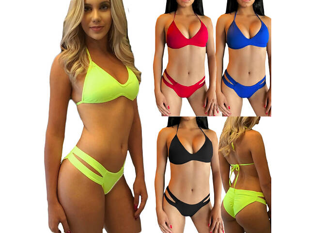 Яскравий однотонний молодіжний купальник ISHOWTIENDA Червоний - Фото 2