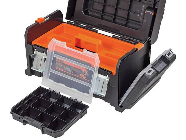 Ящик 510x230x210мм для інструментів 2 органайзери по 12 відділень посилений пластиковий [INSBXBXP3320348PT0] Tactix - Фото 4