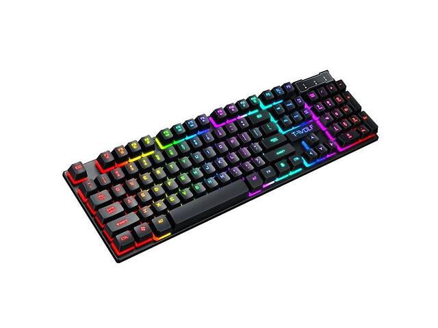 Ігрова комп`ютерна клавіатура зі світлодіодним підсвічуванням T-WOLF T20. Геймерська клавіатура англ. - Фото 1