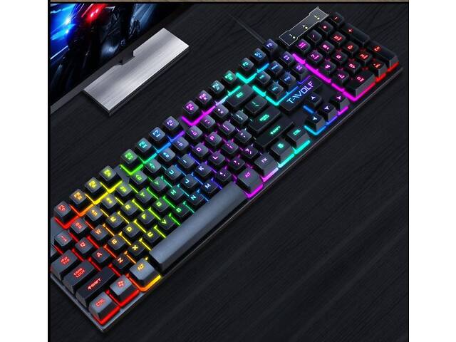 Ігрова комп`ютерна клавіатура зі світлодіодним підсвічуванням T-WOLF T20. Геймерська клавіатура англ. - Фото 3